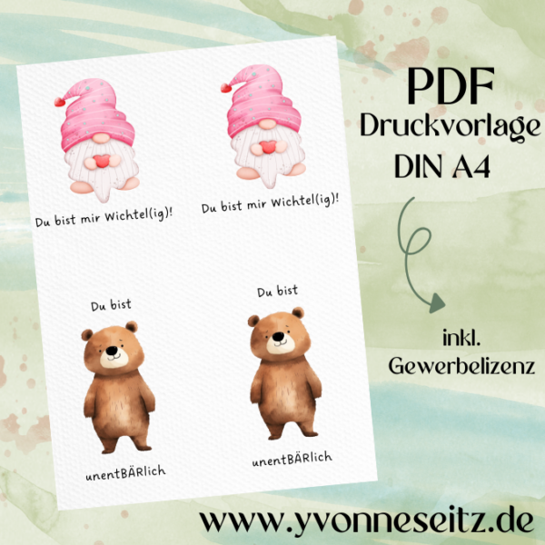 PRINT DRUCKVORLAGE PDF POSTKARTEN 2 Designs - Du bist mir wichtelig & unentbärlich - Printable PDF-Datei zum selber drucken