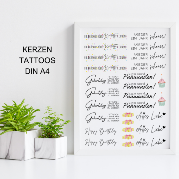 PDF - Kerzentattoo Vorlage - Geburtstag für dich soll es Konfetti regnen- A4 Kerzentattoos zum selber drucken