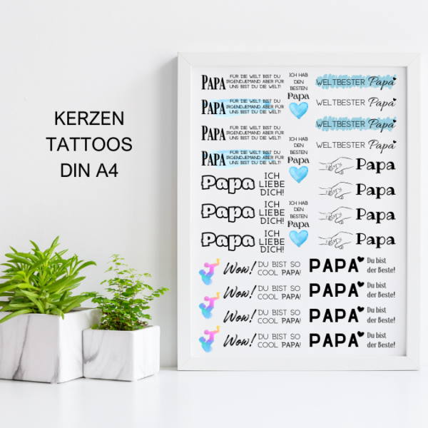 PDF - Kerzentattoo Vorlage - Papa Vater Vatertag - A4 Kerzentattoos zum selber drucken