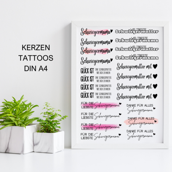 PDF - Kerzentattoo Vorlage - Schwiegermama Schwiegermutter - A4 Kerzentattoos zum selber drucken