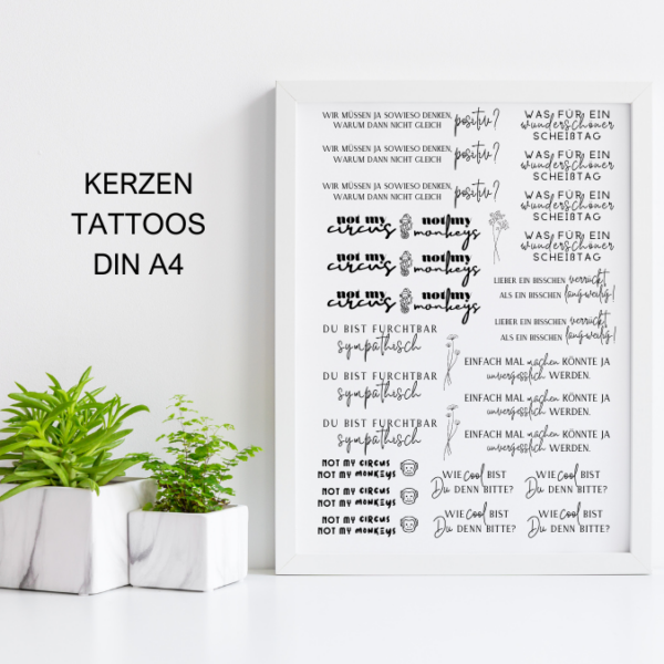 PDF - Kerzentattoo Vorlage - Sprüche Mix- A4 Kerzentattoos zum selber drucken