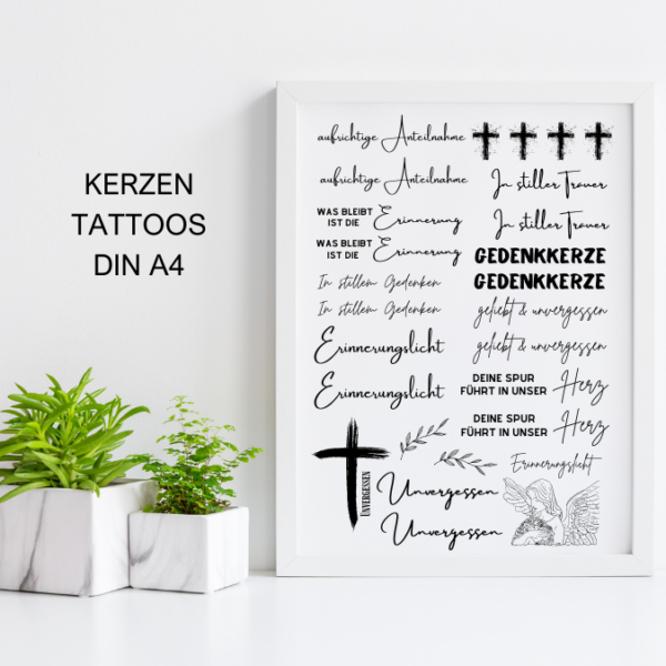 PDF - Kerzentattoo Vorlage - Trauer - A4 Kerzentattoos zum selber drucken