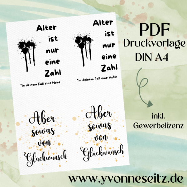 PRINT DRUCKVORLAGE PDF POSTKARTEN 2 Designs - Geburtstag: Alter ist nur eine Zahl & Aber sowas von Glückwunsch - Printable PDF-Datei zum selber drucken