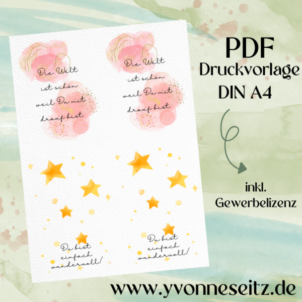 PRINT DRUCKVORLAGE PDF POSTKARTEN 2 Designs - Die Welt ist schön weil Du mit drauf bist & Du bist einfach wundervoll - Printable PDF-Datei zum selber drucken