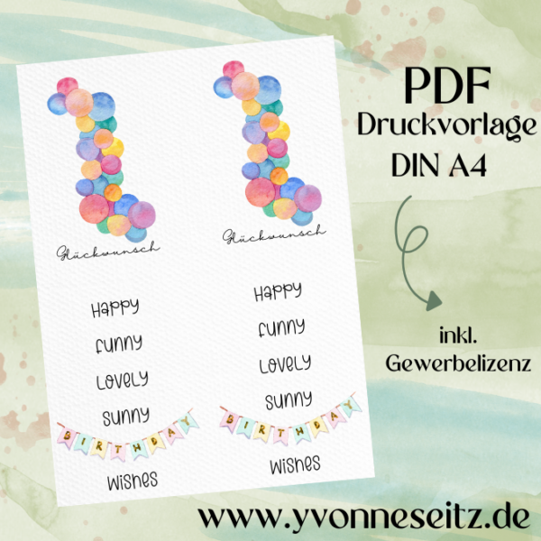 PRINT DRUCKVORLAGE PDF POSTKARTEN 2 Designs - Geburtstag: Glückwunsch & Birthday wishes - Printable PDF-Datei zum selber drucken