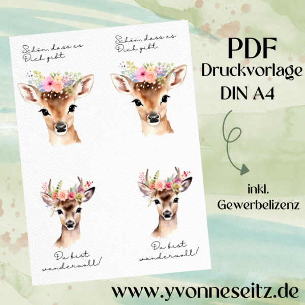 PRINT DRUCKVORLAGE PDF POSTKARTEN 2 Designs - Schön, dass es dich gibt & Du bist wundervoll - Printable PDF-Datei zum selber drucken