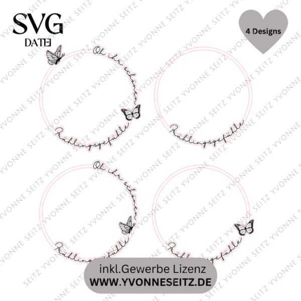 SVG Laser Datei Kranz 4er Set Kränze Frühling Frühlingsgefühle Kranz Floral Laserdatei – Bild 2