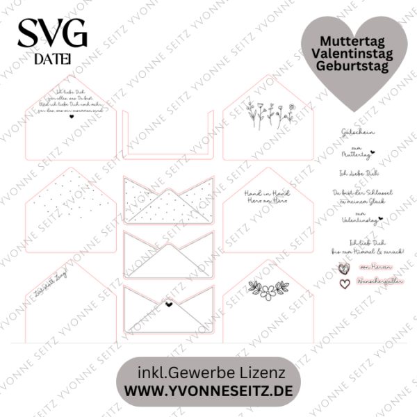 Laserdatei Briefumschlag verpackung für Gutscheine Valentinstag Muttertag Geburtstag Wunscherfüller Geschenkidee SVG Laser Datei – Bild 2