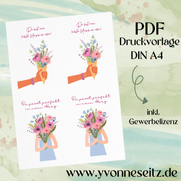 PRINT DRUCKVORLAGE PDF POSTKARTEN 2 Designs  - Du bist mein liebster Mensch von allen UND Du passt perfekt in mein Herz - Printable PDF-Datei zum selber drucken