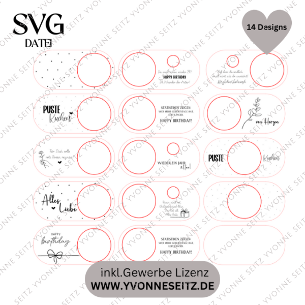 14 Designs SVG Laser Datei Geburtstag Pustekuchen Halter oder Einleger für ovales Tablett Laserdatei – Bild 2