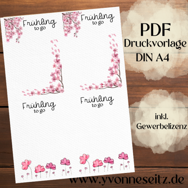 IN DER TÜTE PRINT DRUCKVORLAGE PDF Verpackung für Kleinigkeiten Geschenkkarte 2 Designs -  Frühling to go PINK Printable PDF-Datei zum selber drucken