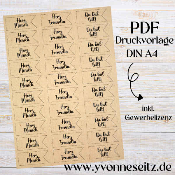 PRINT DRUCKVORLAGE PDF Geschenkanhänger 3 Designs - HERZMENSCH & HERZFREUNDIN & DU BIST TOLL - Printable PDF-Datei zum selber drucken