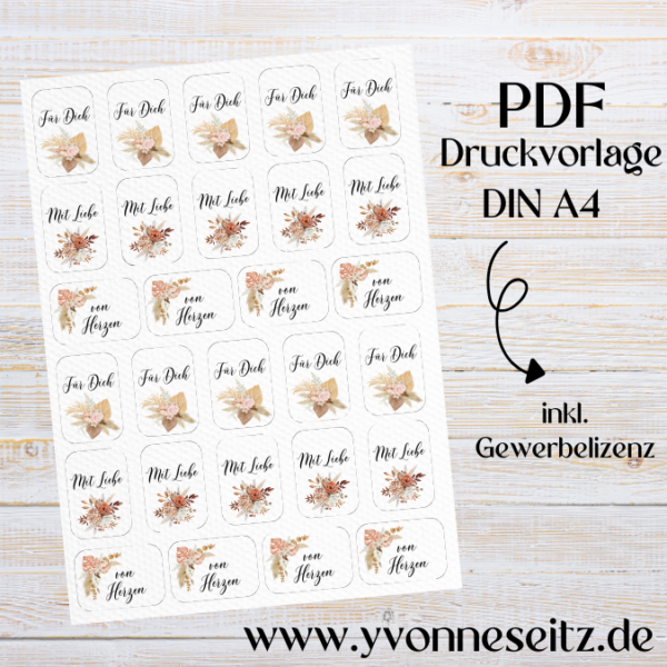 PRINT DRUCKVORLAGE PDF Geschenkanhänger 3 Designs - BOHO FÜR DICH & MIT LIEBE &  VON HERZEN - Printable PDF-Datei zum selber drucken