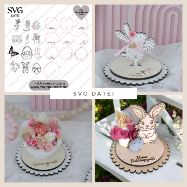 SVG Laser Datei - Frühling Ostern Geschenkscheiben und Stecker für Gießteile Kerzenständer Blumen 9 Designs Laserdatei für 3mm und 4mm dickes Holz