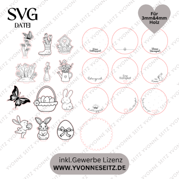 SVG Laser Datei - Frühling Ostern Geschenkscheiben und Stecker für Gießteile Kerzenständer Blumen 9 Designs Laserdatei für 3mm und 4mm dickes Holz – Bild 2