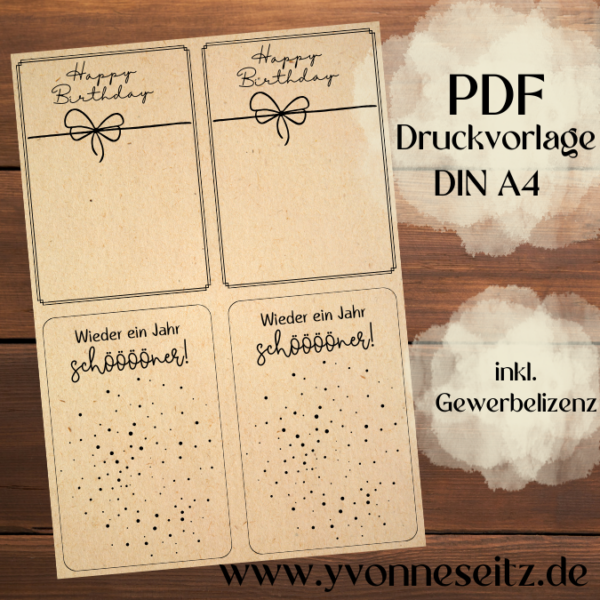 IN DER TÜTE PRINT DRUCKVORLAGE PDF Verpackung für Kleinigkeiten Geschenkkarte 2 Designs - Happy Birthday Geburtstag in der Tüte PDF-Datei zum selber drucken