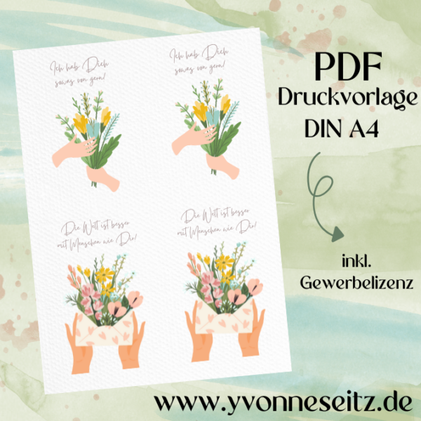 PRINT DRUCKVORLAGE PDF POSTKARTEN 2 Designs - Ich hab dich sowas von gern UND Die Welt ist besser mit Menschen wie Dir - Printable PDF-Datei zum selber drucken