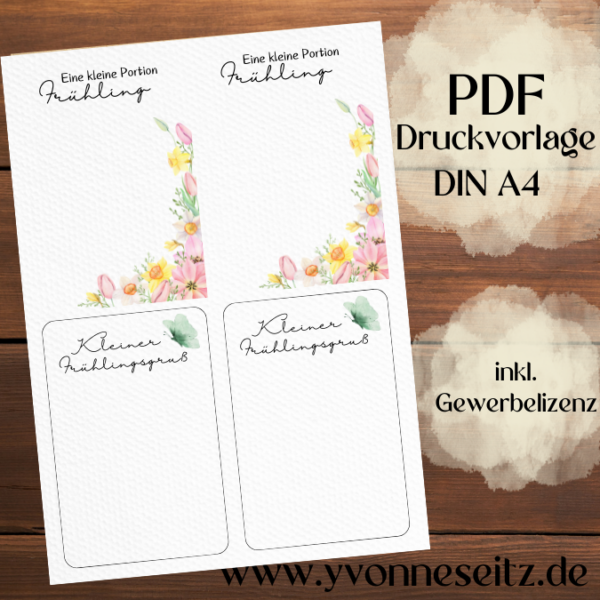 IN DER TÜTE PRINT DRUCKVORLAGE PDF Verpackung für Kleinigkeiten Geschenkkarte 2 Designs - Kleiner Frühlingsgruß PDF-Datei zum selber drucken