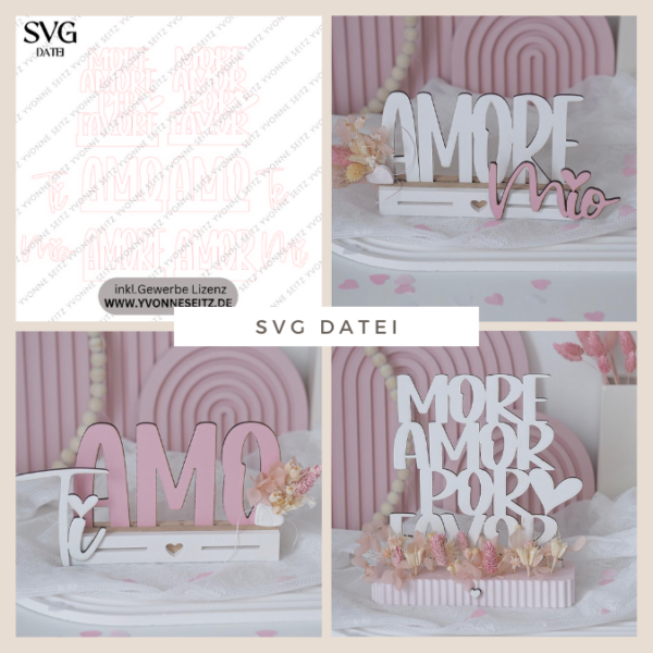 SVG Laser Datei Schriftzug für Klötzchen Easy Sticks MORE AMORE PER FAVORE MORE AMOR POR FAVOR Amore Mio Ti Amo Liebe Valentinstag Lasercut