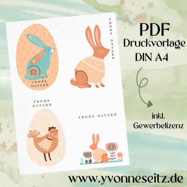 PRINT DRUCKVORLAGE PDF POSTKARTEN 4 Designs - Ostern mimimalistisch skandi nordisch - Printable PDF-Datei zum selber drucken