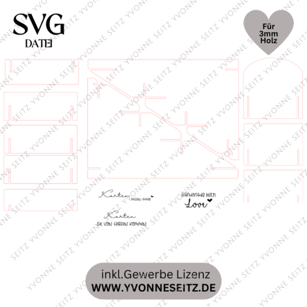 SVG Laser Datei - Postkartenständer einreihig für Grußkarten 3mm Laserdatei – Bild 2