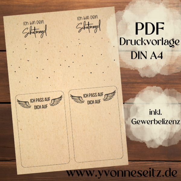 IN DER TÜTE PRINT DRUCKVORLAGE PDF Verpackung für Kleinigkeiten Geschenkkarte 2 Designs - Schutzengel PDF-Datei zum selber drucken