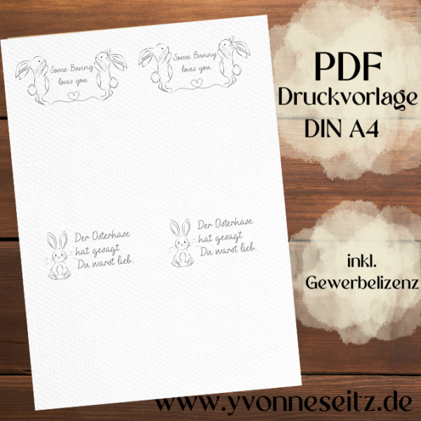 IN DER TÜTE PRINT DRUCKVORLAGE PDF Verpackung für Kleinigkeiten Geschenkkarte 2 Designs - Ostern der Osterhase hat gesagt UND Some bunny loves you PDF-Datei zum selber drucken