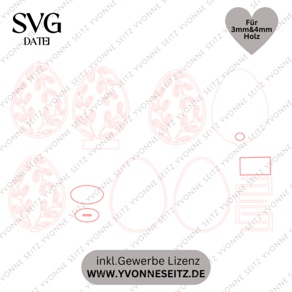 SVG Laser Datei  Ei floral stehend, hängend auch als Leuchtei möglich 3mm und 4mmr SVG Datei