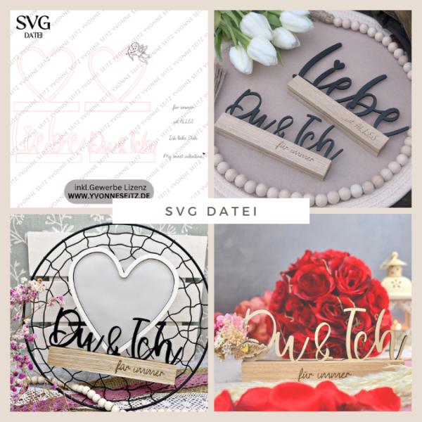 SVG Laser Datei Schriftzug für Klötzchen Easy Sticks Du & Ich Liebe Valentinstag Herz Lasercut