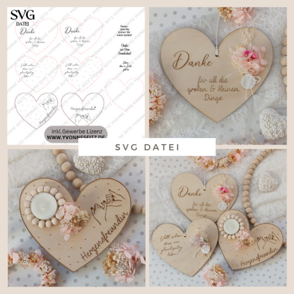 SVG Laser Datei - Geschenkherzen zum Stellen oder hängen für Gießteile Kerzenständer Blumen verschiedene Designs Laserdatei