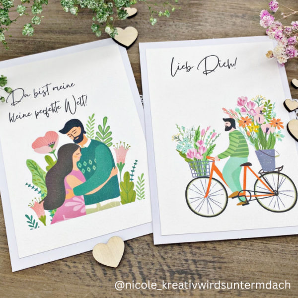 PRINT DRUCKVORLAGE PDF POSTKARTEN 4 Designs - Valentinstag Liebe Romantisch Paar - Printable PDF-Datei zum selber drucken – Bild 2