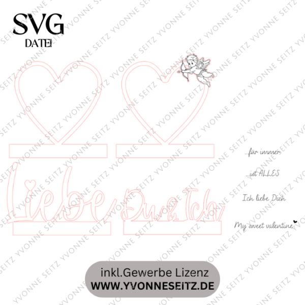 SVG Laser Datei Schriftzug für Klötzchen Easy Sticks Du & Ich Liebe Valentinstag Herz Lasercut – Bild 2