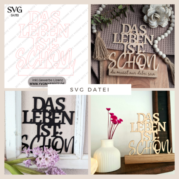 SVG Laser Datei Schriftzug für Klötzchen Easy Sticks DAS LEBEN IST SCHÖN