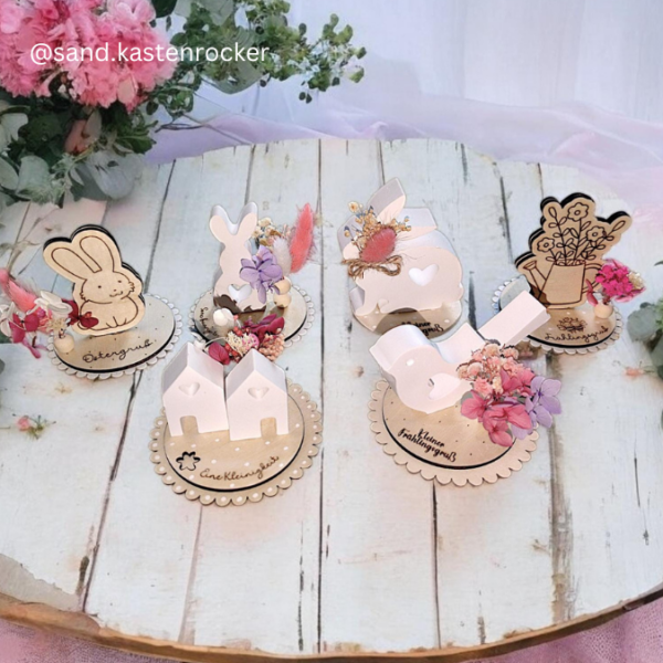 SVG Laser Datei - Frühling Ostern Geschenkscheiben und Stecker für Gießteile Kerzenständer Blumen 9 Designs Laserdatei für 3mm und 4mm dickes Holz – Bild 14