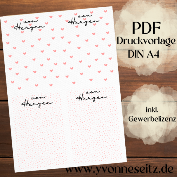 IN DER TÜTE PRINT DRUCKVORLAGE PDF Verpackung für Kleinigkeiten Geschenkkarte 2 Designs - von Herzen pink rosa PDF-Datei zum selber drucken