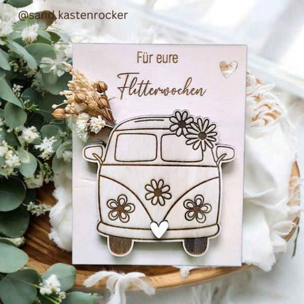 SVG Laser Datei - 3mm 4mm Bulli Bus für Blumen oder Geldgeschenk Geschenkbox Hochzeitsgeschenk Hochzeit Flitterwochen Reiselust Laserdatei – Bild 9