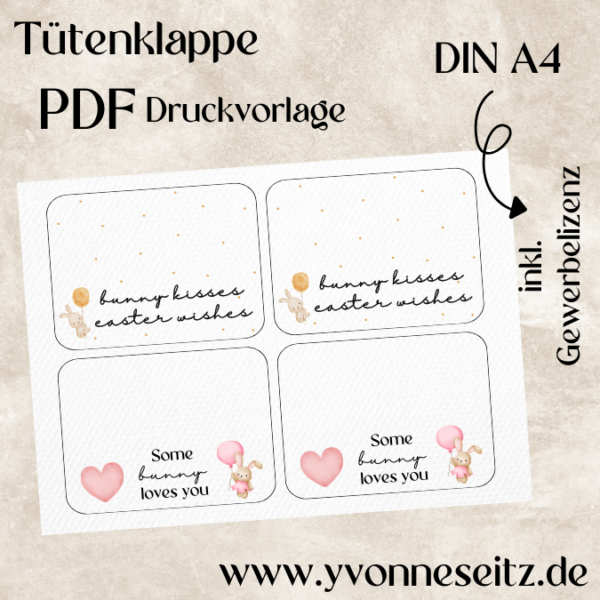 Tütenklappe Verschluss für Tüten PRINT DRUCKVORLAGE PDF Verpackung für Kleinigkeiten 2 Designs Ostern - Bunny kisses - Printable PDF Datei zum selber drucken