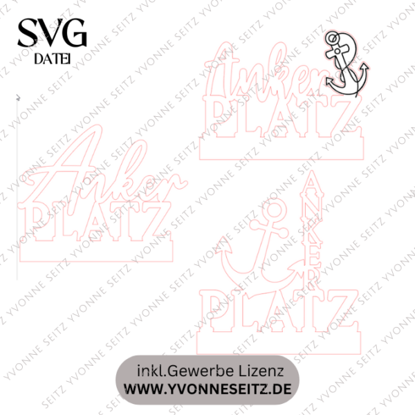 SVG Laser Datei Schriftzug für Klötzchen Easy Sticks Ankerplatz Anker Heimathafen 3 Designs Lasercut